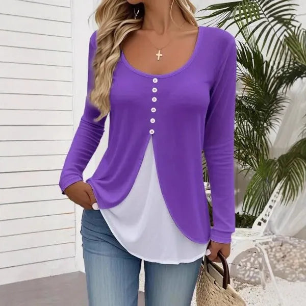 Casual contrast colour women's two-piece long-sleeved T-shirt in slim fit style