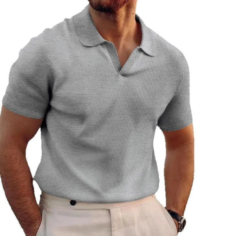 Men's slim fit heavy waffle texture T-shirt in polyester fabric showing textured pattern detail