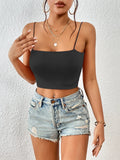 Women's crop top with camisole inside and outside, solid colour polyester vest, slim fit street style