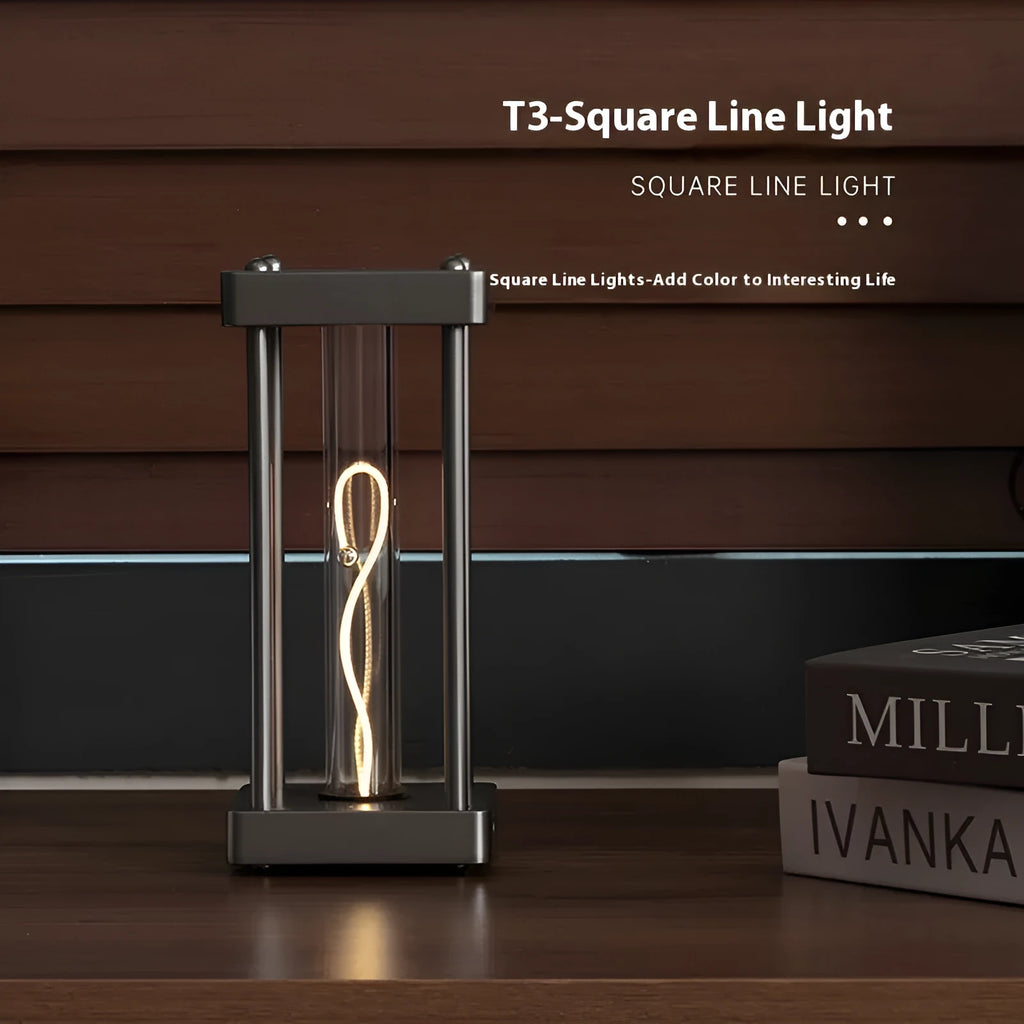 Creative Square Quantum Night Light curved wire USB night lamp metallic gray