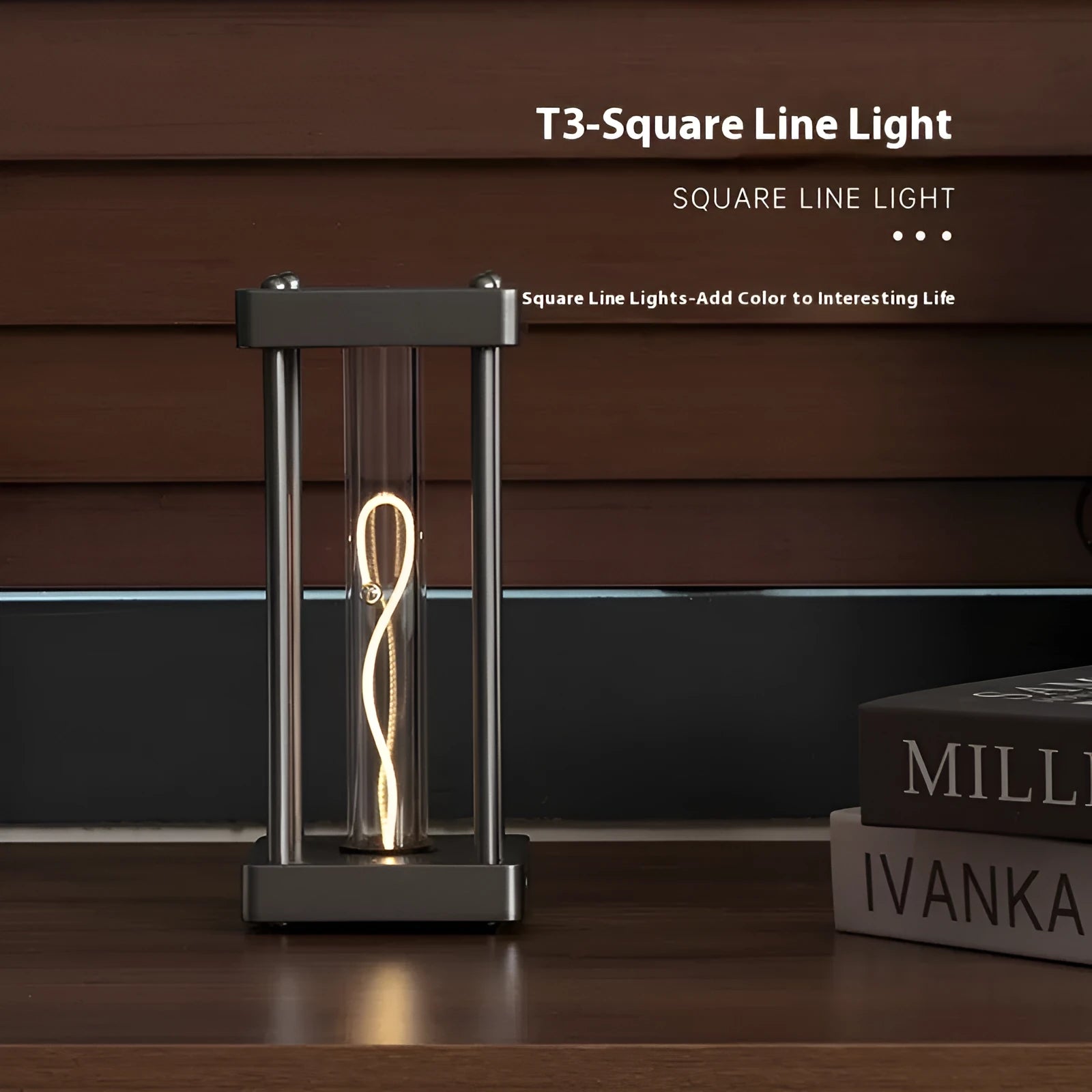 Creative Square Quantum Night Light curved wire USB night lamp metallic gray
