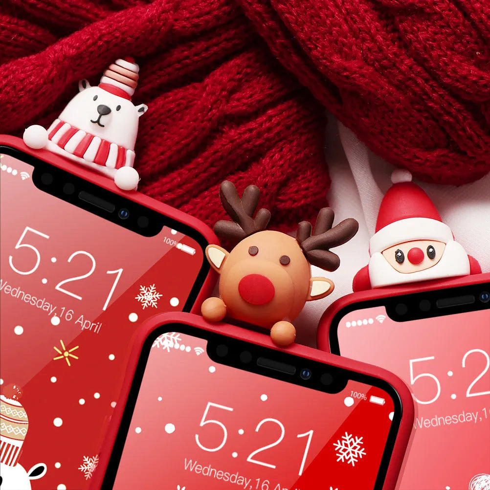Christmas phone case with heavy 3D cartoon decoration featuring Santa Claus on a TPU soft material back cover for iPhone