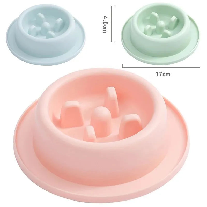 PP slow feeder pet bowl with raised partitions in blue colour showing non-slide base mats