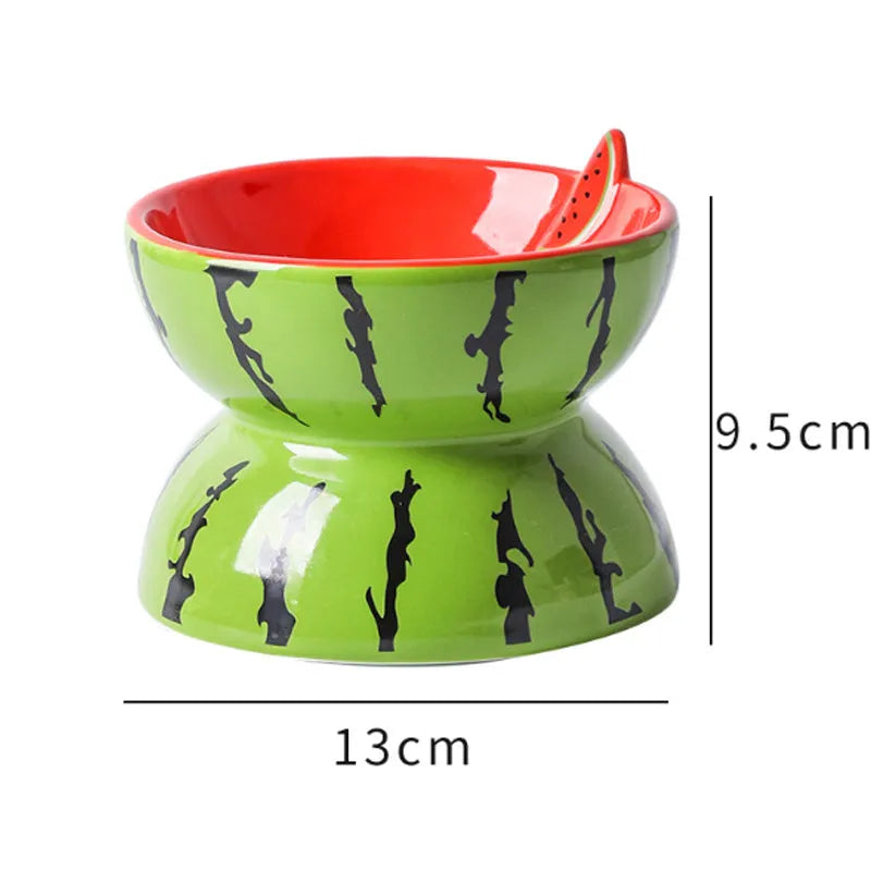 Ceramic raised cat bowl with tilted design in home setting