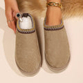 Women's warm plush indoor slippers with cashmere upper, EVA non-slip sole, 3cm flat heel, round toe, sizes 36-41