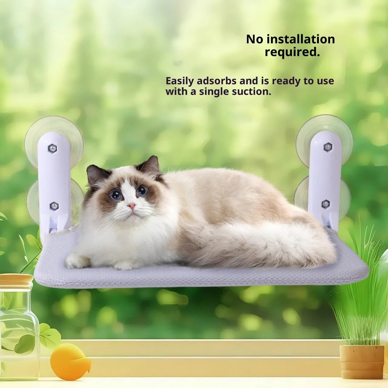 Cat hammock window suction cup hanging hammock with washable cover mesh in beige