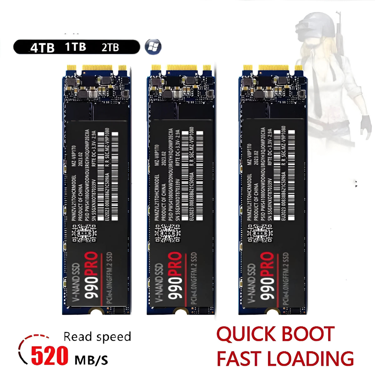 SSD 990pro PCI-E interface 2280 form factor 3.8mm thick NGFF dual port 1TB to 4TB for home use