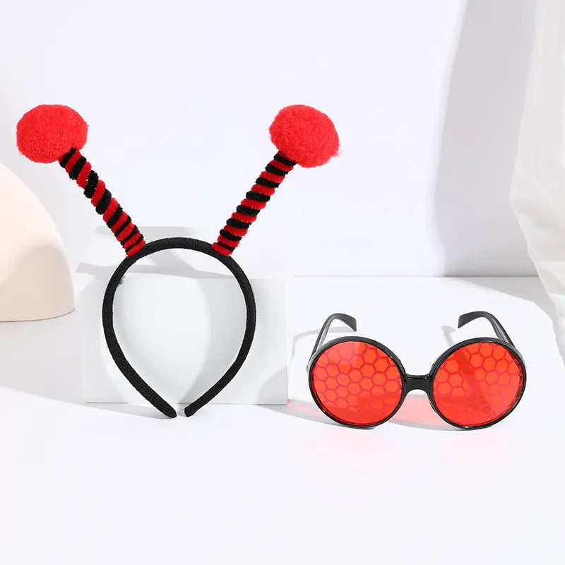 Children's insect theme fancy dress headband and glasses costume set in yellow and red