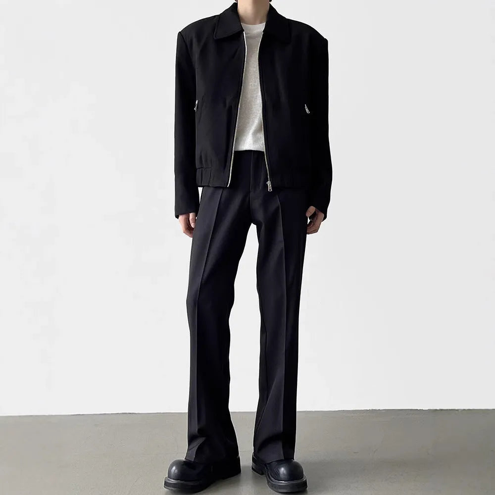 Black straight anti-wrinkle suit trousers with zip placket, polyester fiber, non-ironing finish