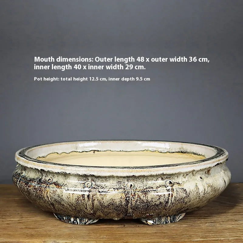 Handmade ceramic flower pot with 48cm diameter in dark Kun glaze from Guangdong Foshan