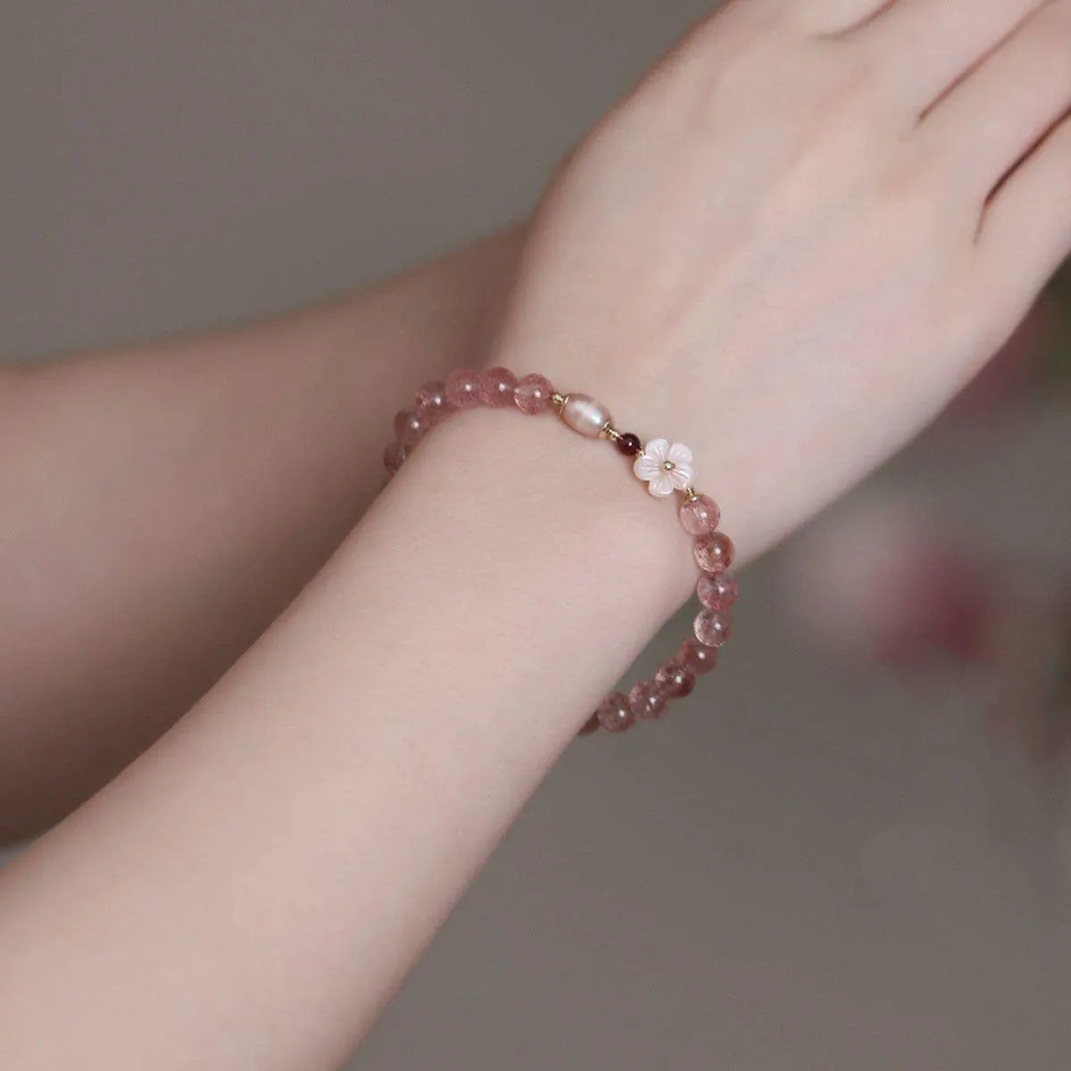 Strawberry quartz peach blossom bracelet floral design crystal jewellery for women