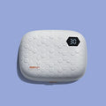Automatic ultrasonic cleaning machine for glasses in pearl white, blue, or pink.