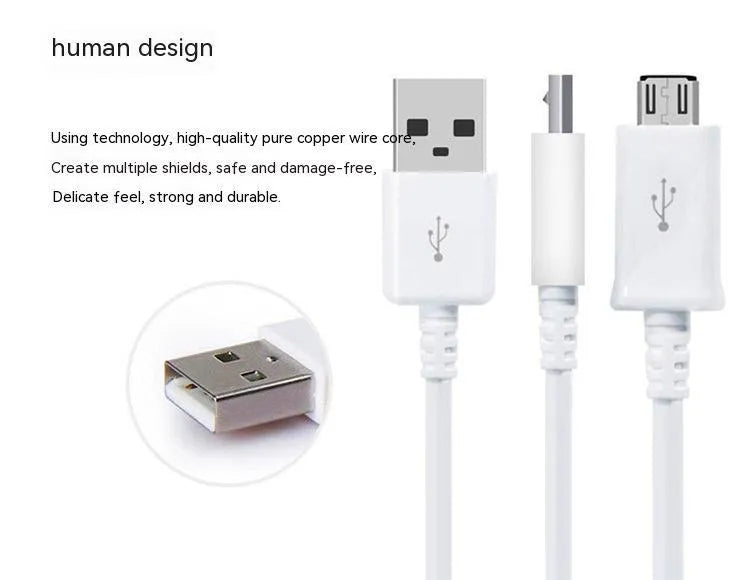 Black and white Android Micro USB charging and data cable with 1m length.