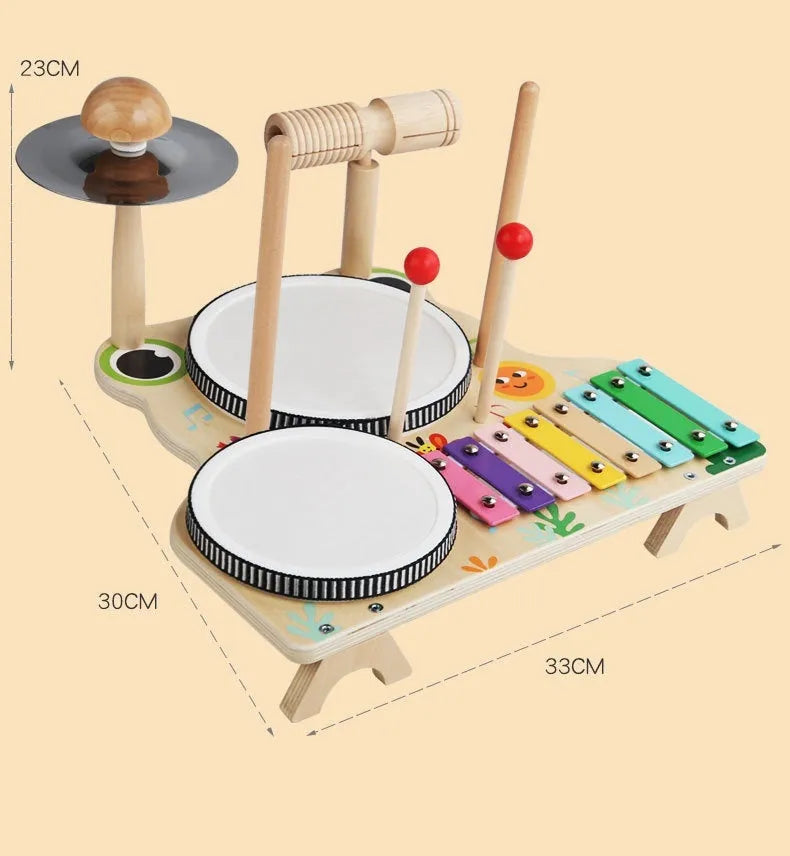 Wooden frog multi-functional drum kit early educational toy, 33 x 30 x 23cm, colour box, for children aged 3-6 years