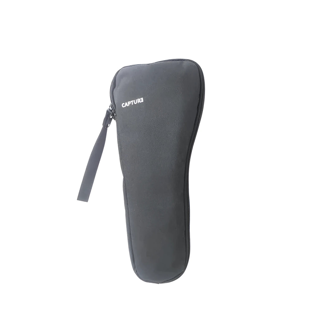 Black cloth storage bag for mobile phone stabilizer, open to show padded foam interior and dual zippers.