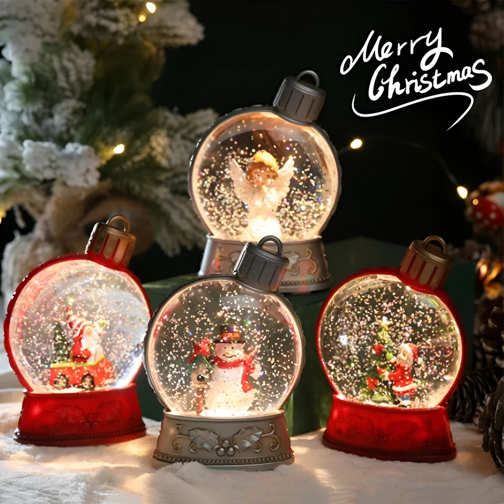 Four LED Christmas luminous simulation flame light decorations showing old man, snowman, child tree and angel designs