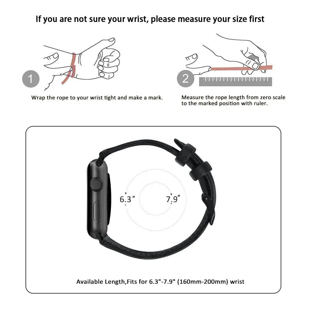 Top layer cowhide leather watch strap for Apple Watch 38-40mm and 42-44mm in oil wax finish, black colour option
