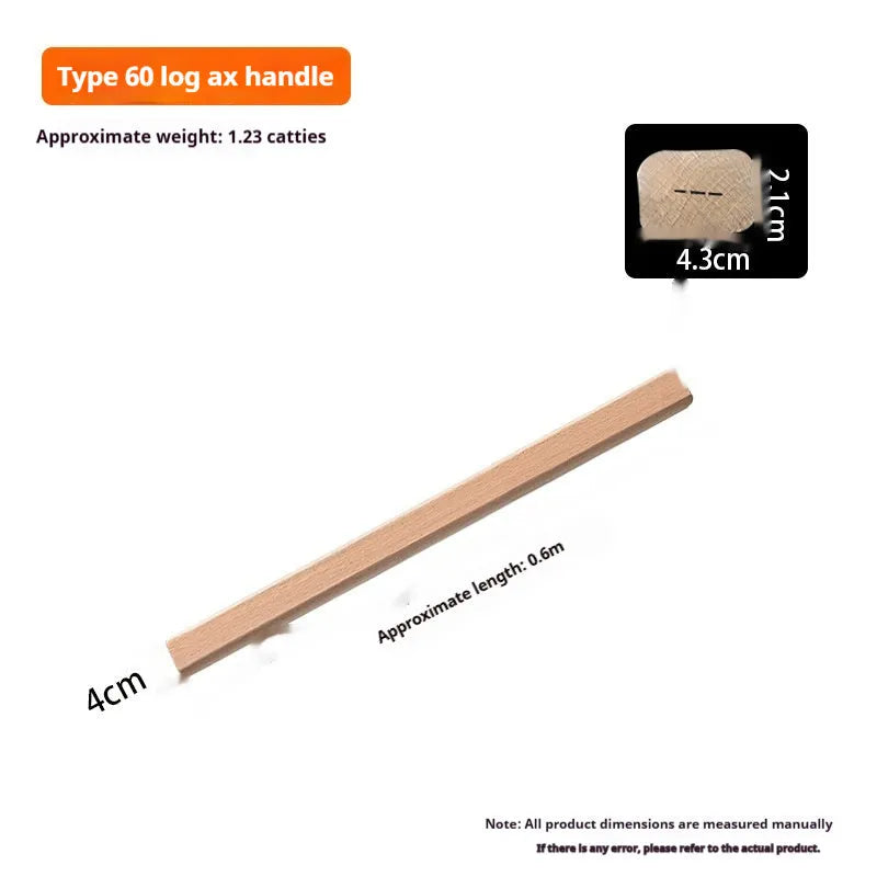 A square-profile locust wood replacement handle for axes and tools on a workbench.