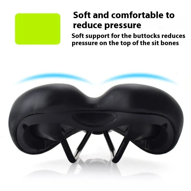 Breathable PU leather bicycle seat cushion with hollow design, dimensions 270mm by 180mm.