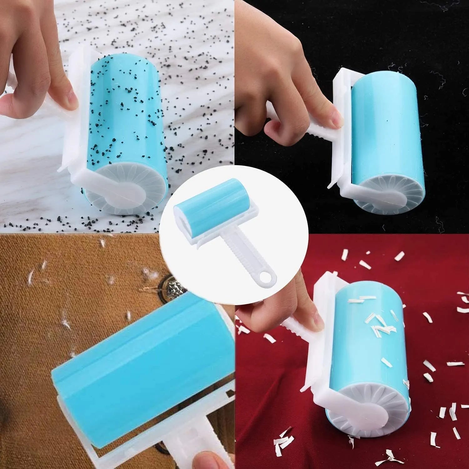 Washable reusable lint roller with protective cover for pet hair removal from fabrics