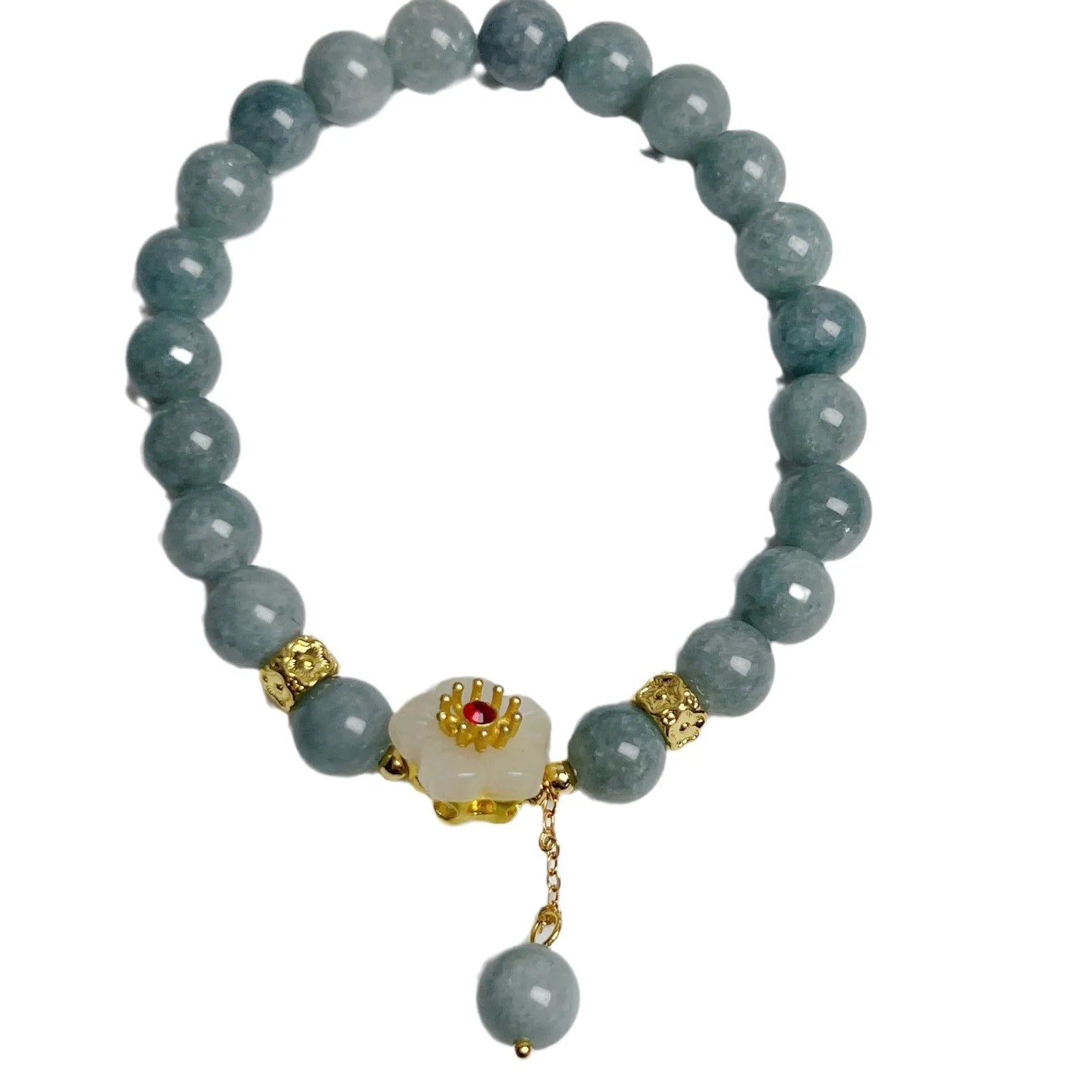 Women's adjustable jade bracelet with rope tightening mechanism in retro style