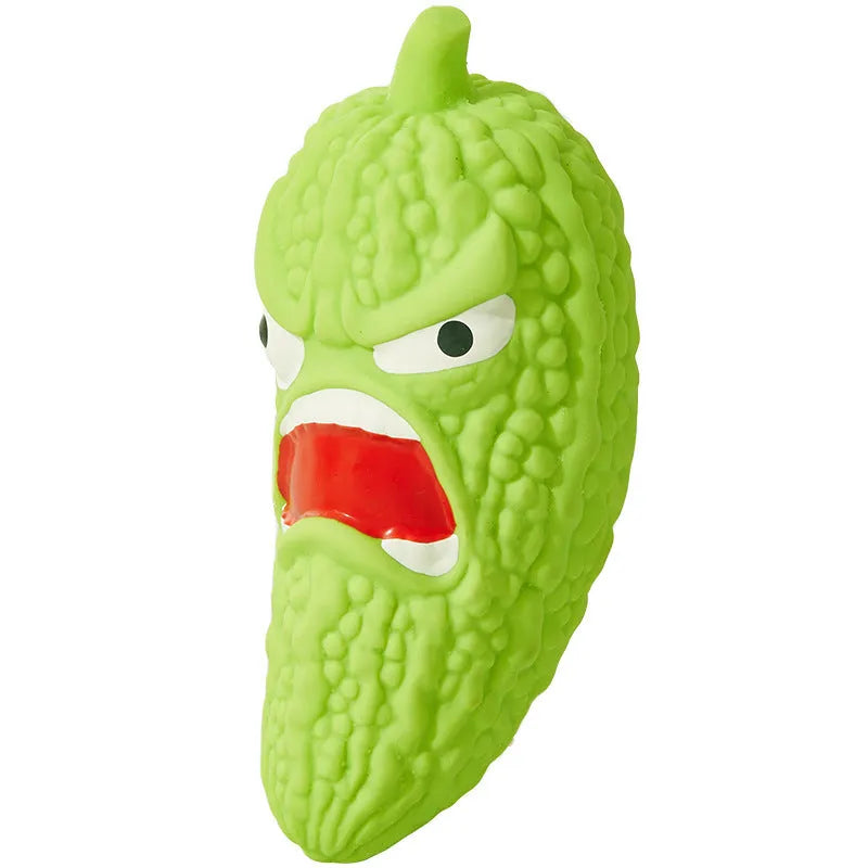 Interactive dog chew toy with pet sounds in bitter gourd or chili shape for teeth grinding