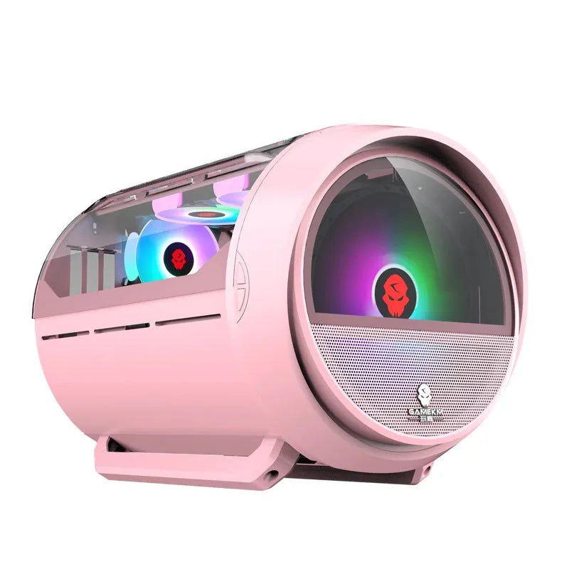 Vertical HTPC computer chassis with RGB lighting, black, white, or pink options