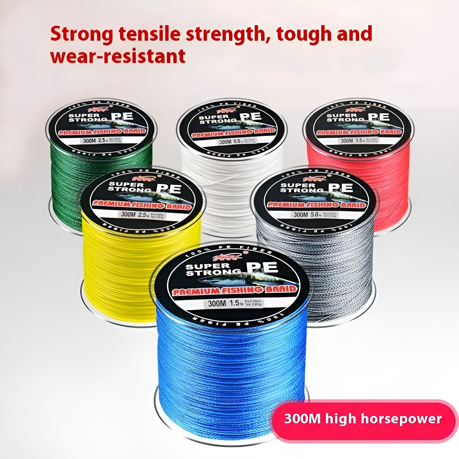 Dali Mayu 300 metre PE fishing line spool in multiple colour options with 0.4 to 3.5 line numbers