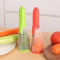 Multifunctional storage box peeler with transparent box and green handle, 21x8x8cm