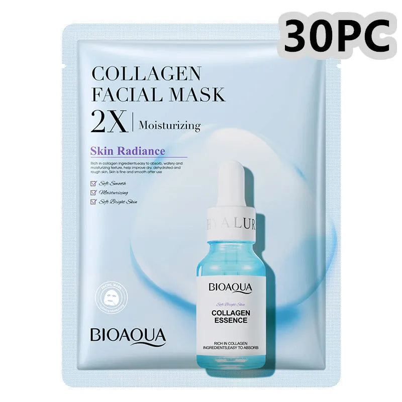 Collagen and hyaluronic acid face sheet mask set with 30g gel formula