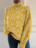 Women's loose fit Christmas printed turtleneck sweater in a macaron colour