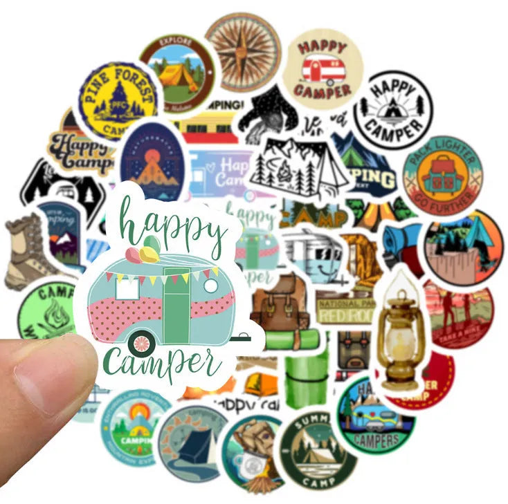 50 outdoor camping graffiti stickers, travel series PVC decals about 7cm, Go Camping pattern, model YT38