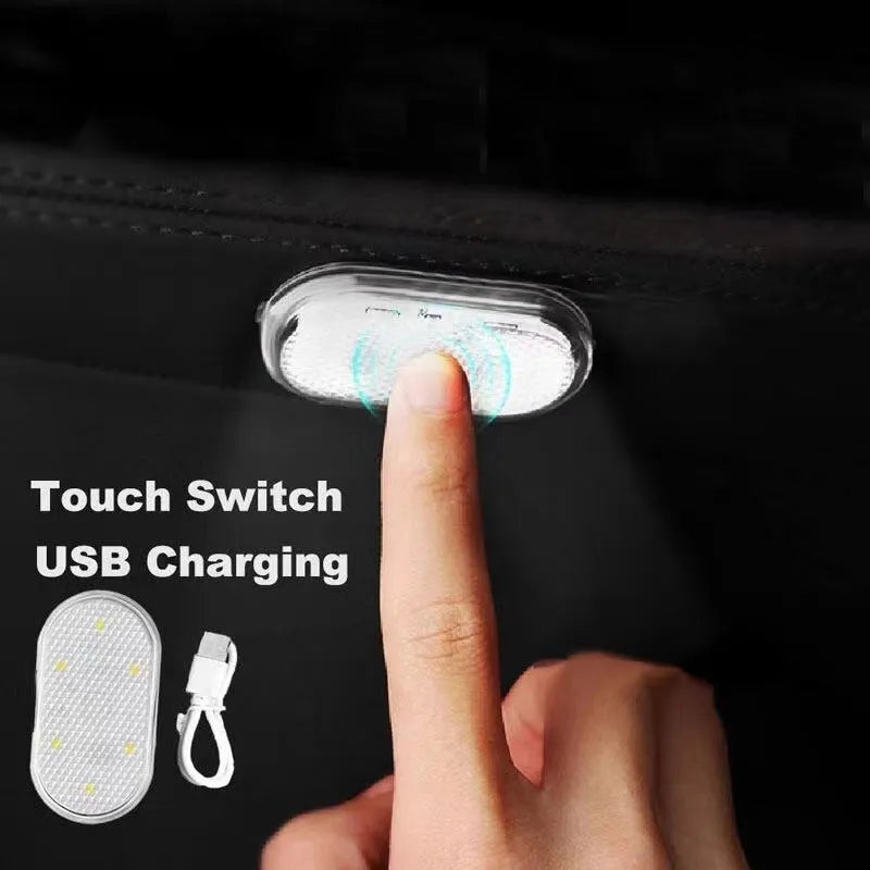 Touch control LED car interior night lamp with four colour options on ABS aluminium base plate