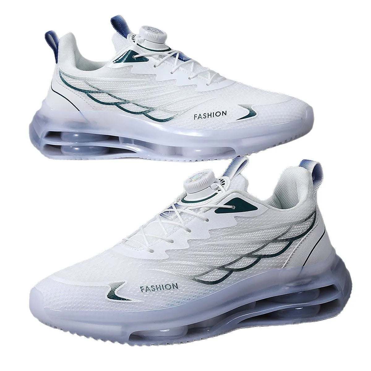 Men's white low-top lace-up casual running shoes with mesh upper and round toe.