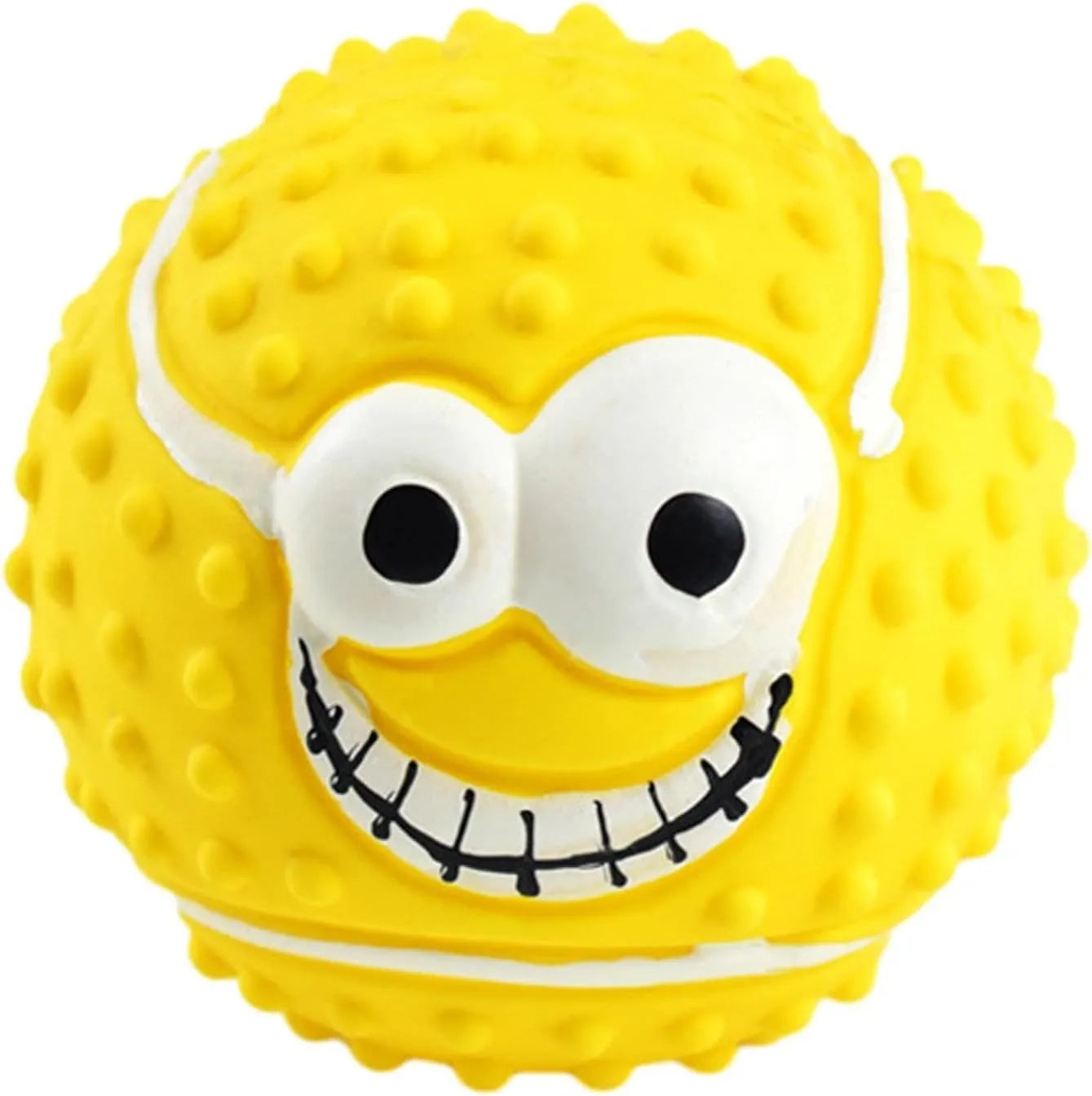 Green latex dog ball with smile face and squeaker for small dogs