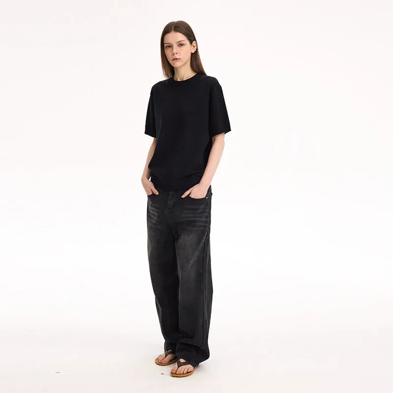 Fanio velvet short-sleeved T-shirt in solid colour with French Australian velvet fabric