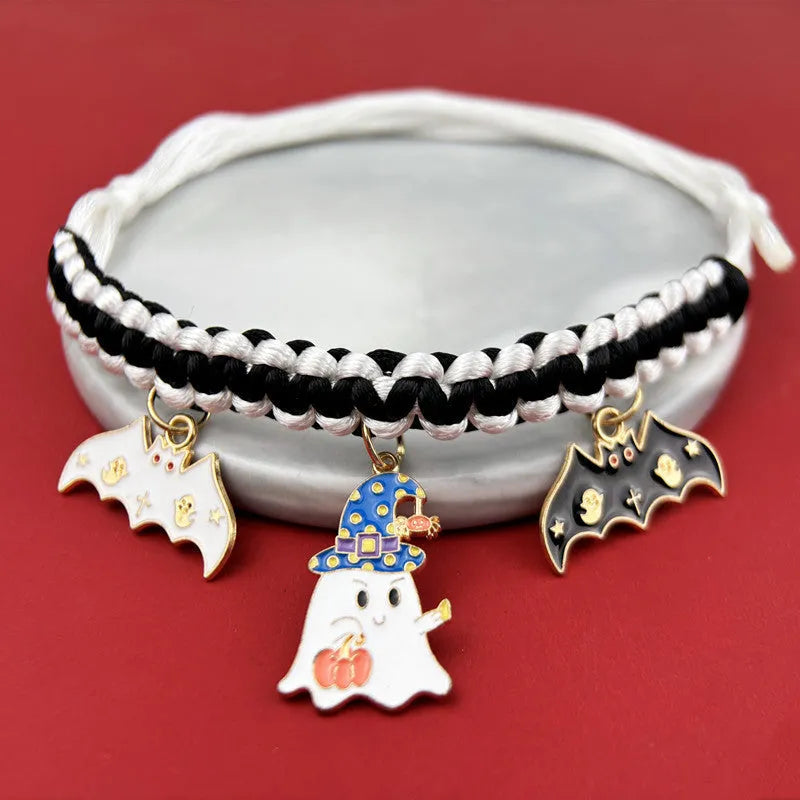 Halloween hand-woven pet collar decoration with geometric pattern and zinc alloy buckle for collars 15-38cm