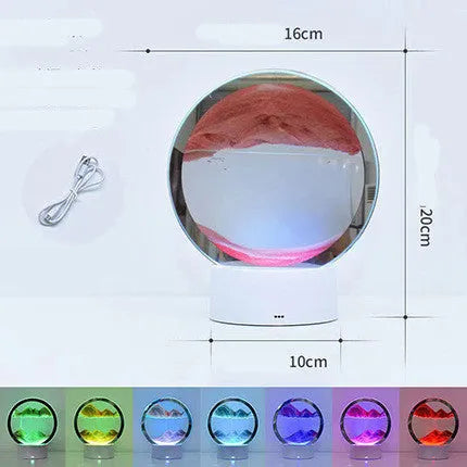 Creative 3D quicksand table lamp with touch switch and colour changing blue, orange, purple, red light.
