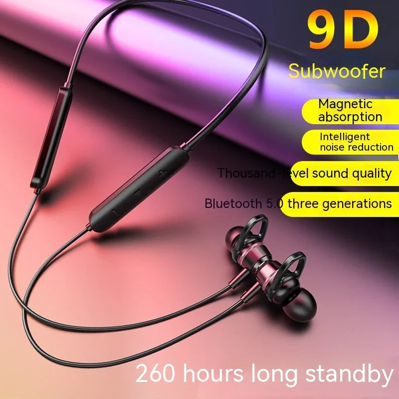 Wireless Bluetooth magnetic double-ear extra bass headphones in Black with V5.0 technology