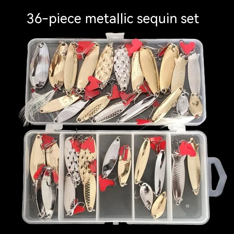 Pineapple sequin box iron fishing lure with gold and silver metal sequins in packaged sets