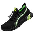 Men's flying woven breathable low-cut puncture-proof labour insurance safety shoes in black and green colour