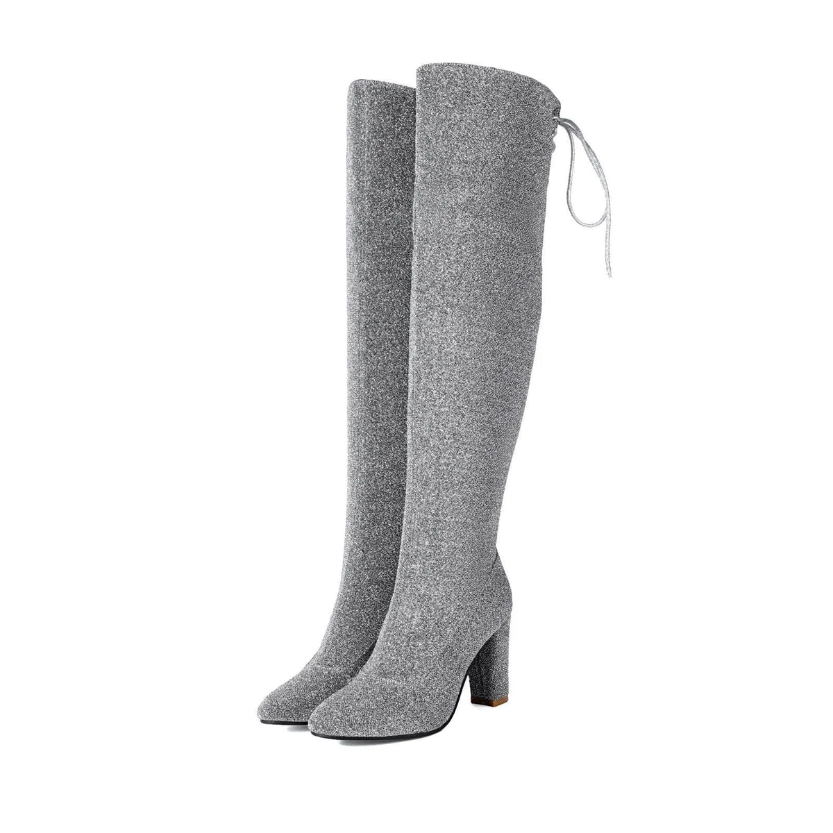 Over-the-knee suede leather boots with high heel 6-8cm and side zipper, available in black, red, silver for women