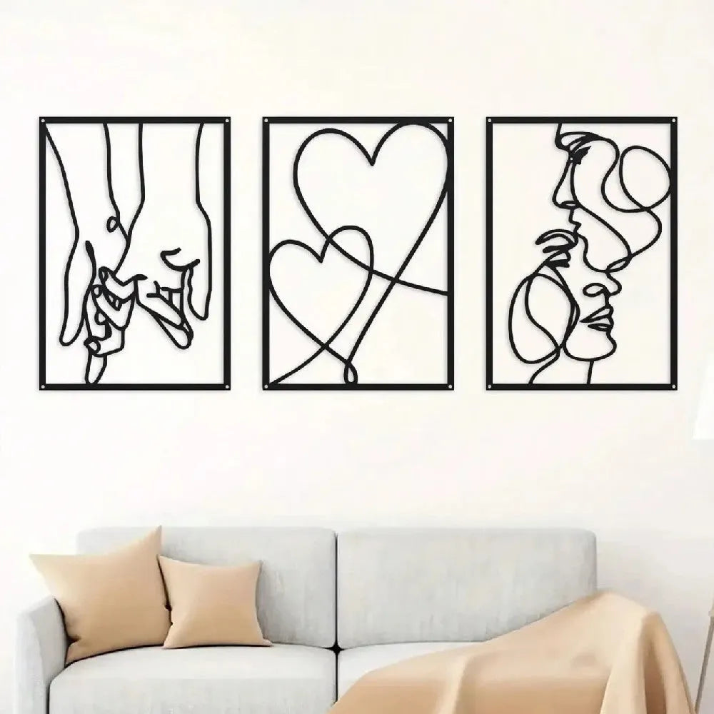 Three-piece modern simplicity iron wall decoration set for bedroom or living room in neutral colour