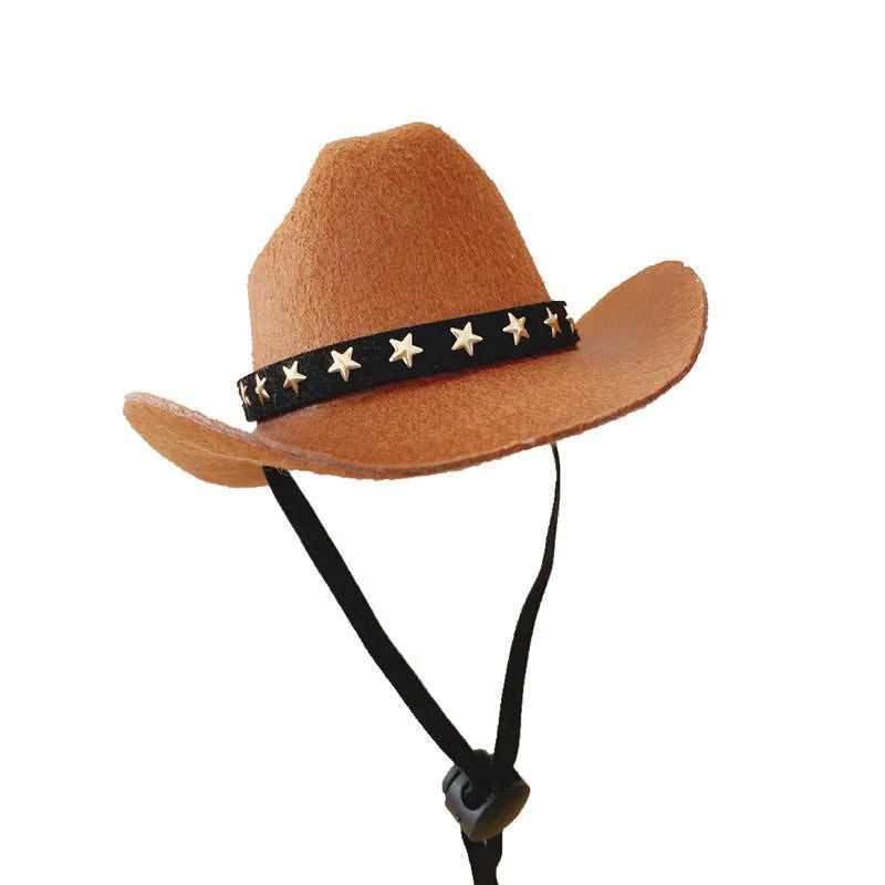 British cowboy hat for cats in non woven fabric with decorative velvet belt attachment
