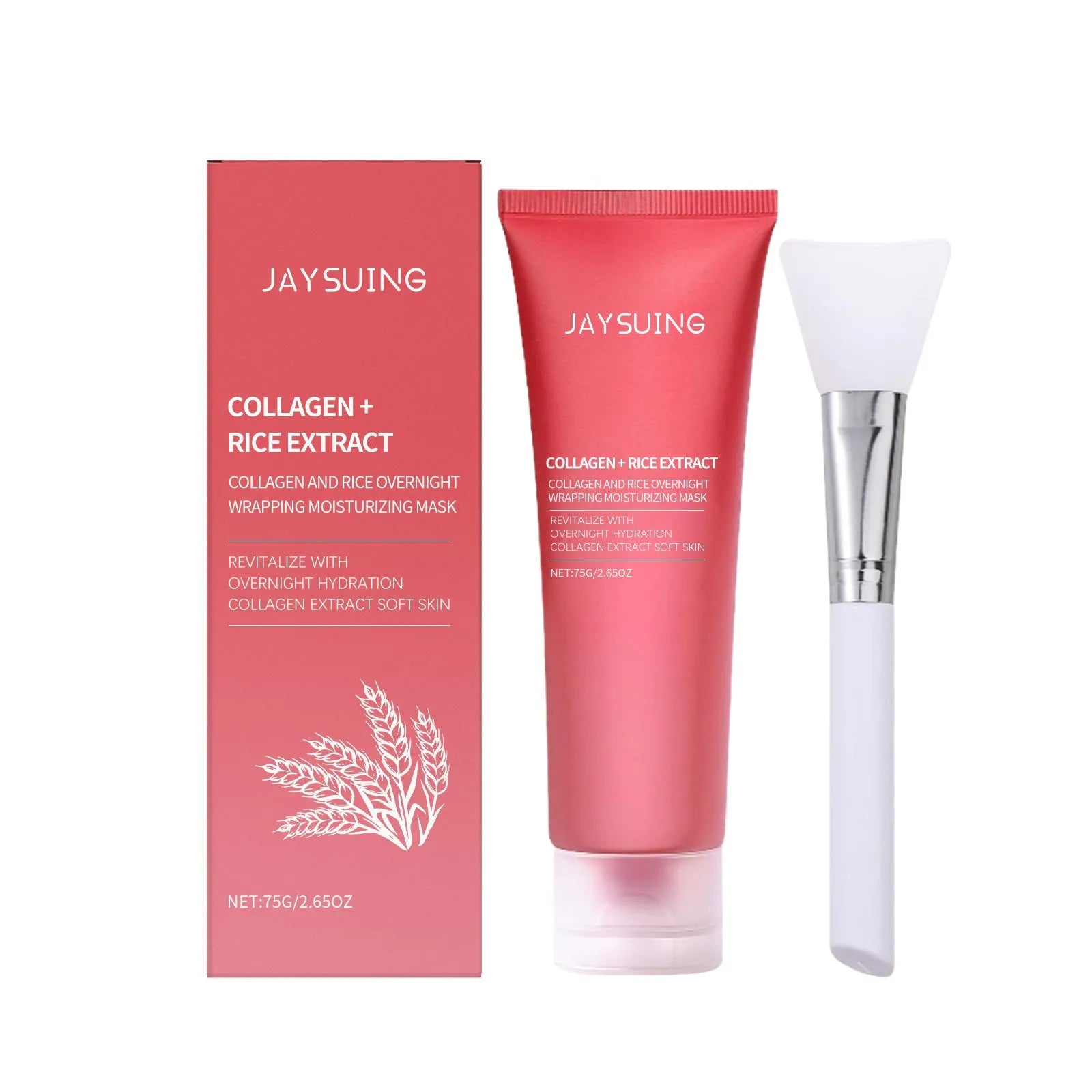 Glowing Skin Rejuvenation Mask with collagen and rice extract, includes application brush