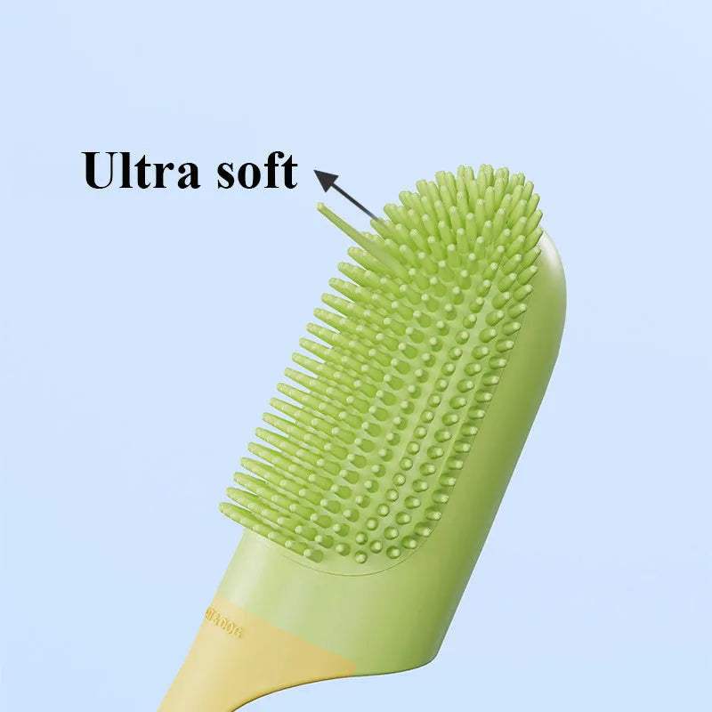 Pink reusable finger toothbrush for dogs and cats, with PP+TPR soft bristles, on white background