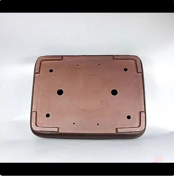 Handmade antique rectangular purple clay flower pot for tabletop or floor use.