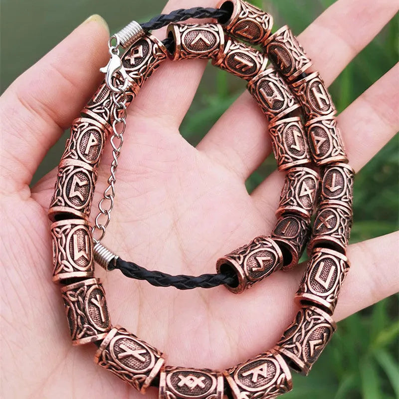 Set of 24 Viking rune beard beads in antique silver, bronze, and red brass finishes