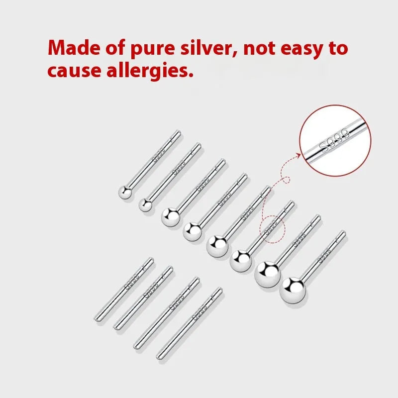 999 pure silver anti-blocking ear studs in butterfly shape on white background