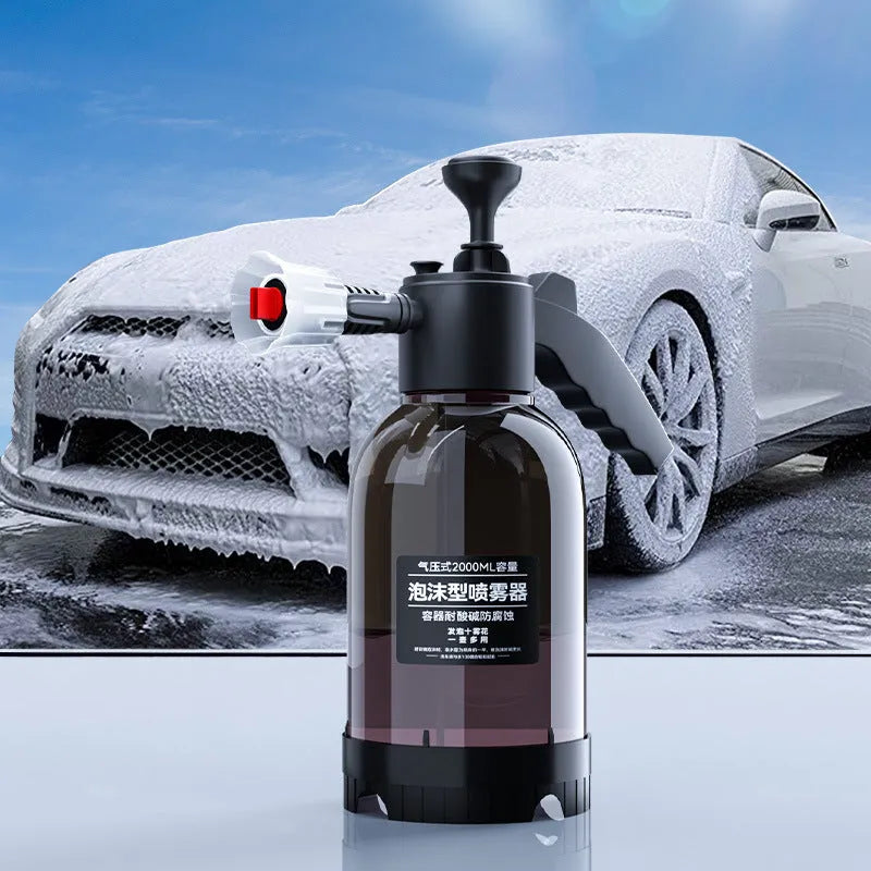 Black 2L foam watering can sprayer with ergonomic handle and two nozzles for car washing and gardening
